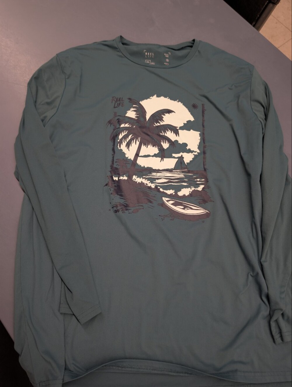 Men's Teal Graphic Long-Sleeve Shirt with Palm Print